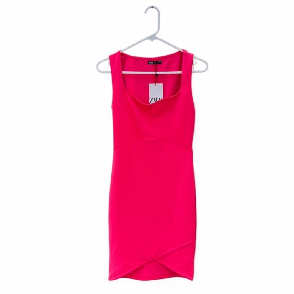 NWT ZARA Hot Pink Bodycon Dress Asymmetrical Hem Size S